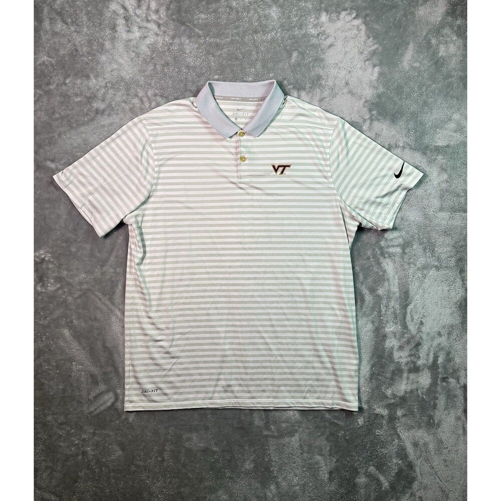 Virginia Tech Hokies Polo Shirt Men XL Nike Golf Dri Fit Striped Golf